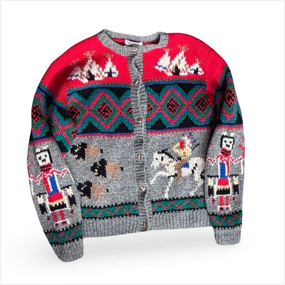 Vintage Skyr Sportswear Shetland Wool Western Knit Cardigan Medium Folk Art - Picture 12 of 13